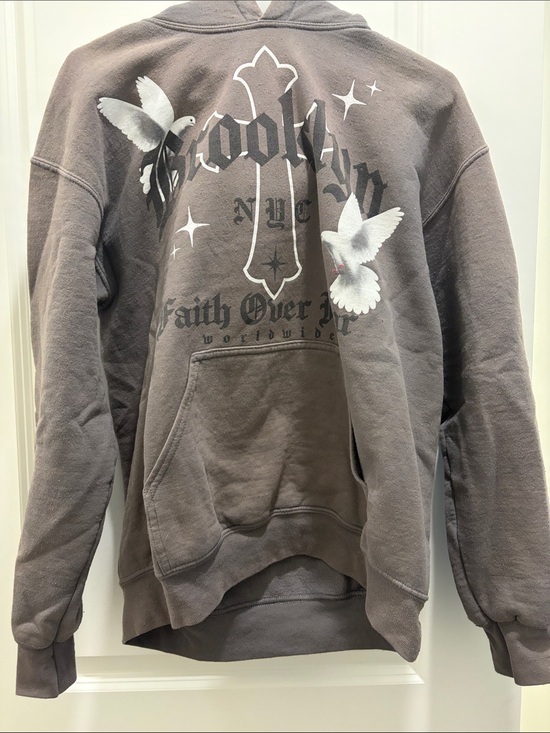 Popular Poison Tops - Graphic Cross & Dove Hoodie in Faded Gray